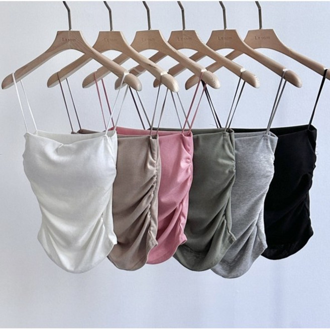 쫀쫀하게잡아줘 셔링 캡내장 슬림 나시 티셔츠