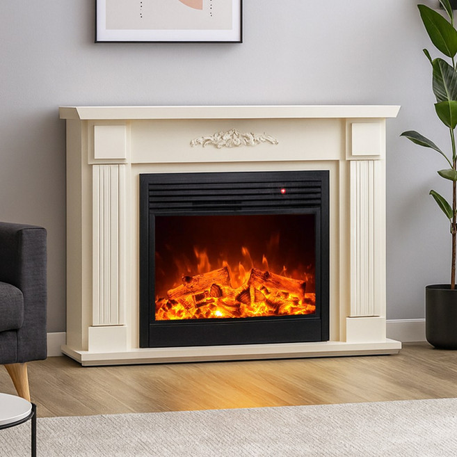 전기벽난로 장식장 콘솔 세트 LED 불멍 인테리어 온풍기 히터, 화이트(충청 지역)