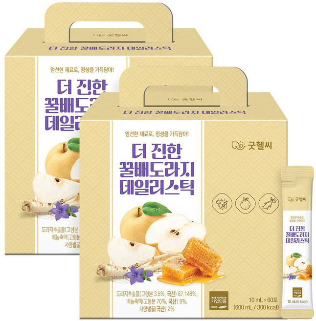 굿헬씨 더진한 꿀배도라지 데일리스틱 60포, 2개, 600ml