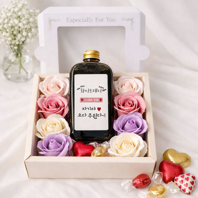 발렌타인 화이트데이 선물 어린이집선생님 유치원 졸업 플라워박스 커피세트, 1세트, 화이트데이 플라워박스