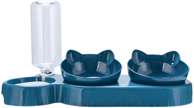 코코필 cocofil 애완동물 3용 식기 그릇 | 고양이 강아지 겸용 사료 물 자동 급수기 [분리형 세척 편리], 1개, 딥 블루