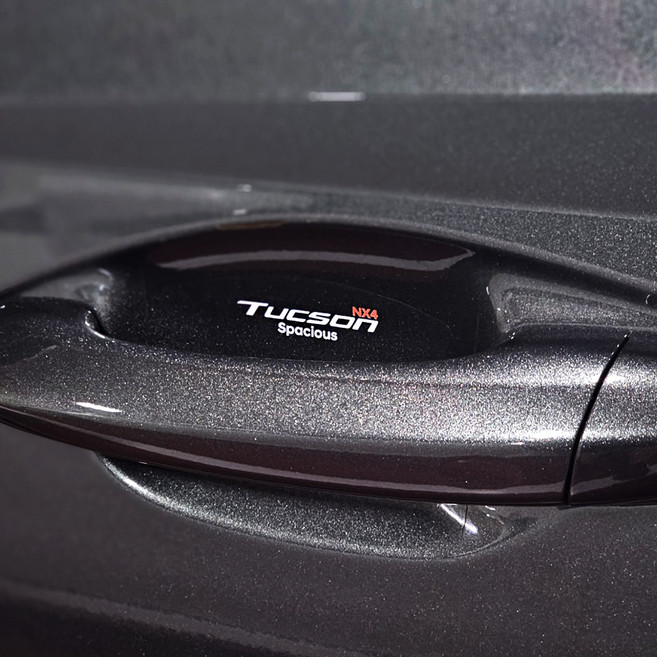 [비브랜드](와이앤유)UV 레터링 로고 인쇄 차문 손잡이 투명 도어컵 스티커 기스방지 보호필름 투싼NX4 호환, 블랙로고