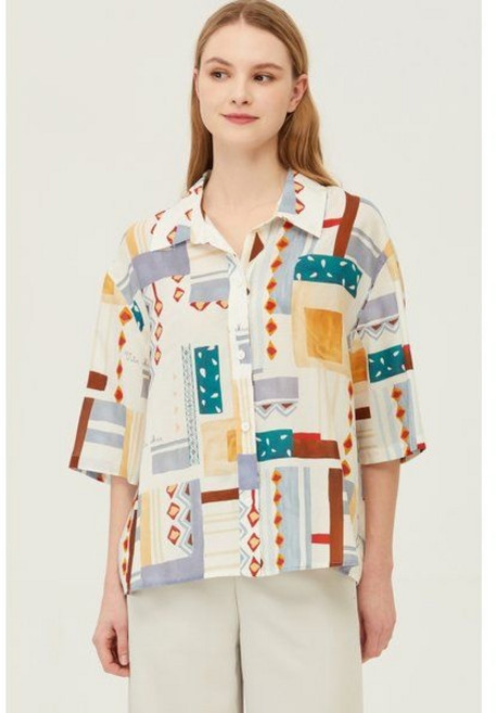 [백화점 정품] 베네통 여성 여자 레이어드 블라우스 오픈 카라 패턴