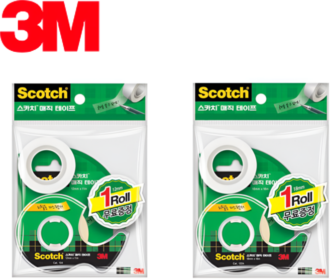 3M 스카치 매직 테이프 디스펜서 104(12x11) 122A(18x16)+리필2롤, 매직 테이프 디스펜서 104 + 리필2롤