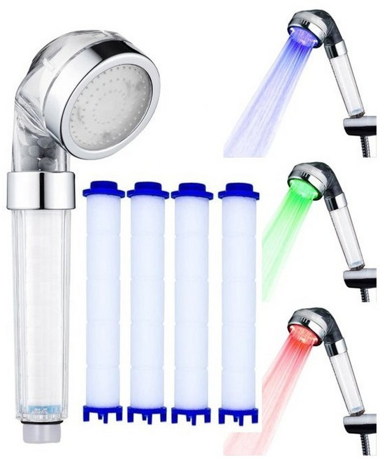 코시나 LED 스마트 필터 샤워기 + 필터4p 녹물제거필터 화장실 욕실 LED샤워기, 1개, 1개