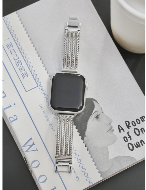 麥穗紋金屬錶帶 適用 Apple Watch 錶帶, 鏤空手鐲銀色,46mm（S11/S10）, 1個