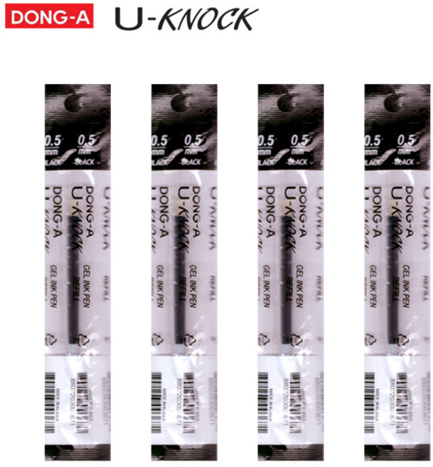 동아 U-KNOCK 유노크 중성펜 리필심, 4개, 0.5mm-블랙
