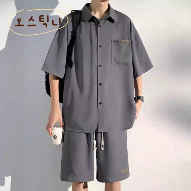 오스틱니 남성 여름 초특가 반팔 셔츠 일상복 세트