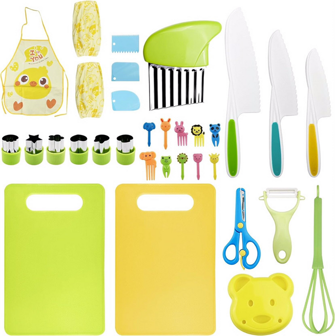 SUNNI 어린이 무독성 주방놀이 32종 세트 몬테소리 안전한 요리도구 몽땅세트, 1박스, White
