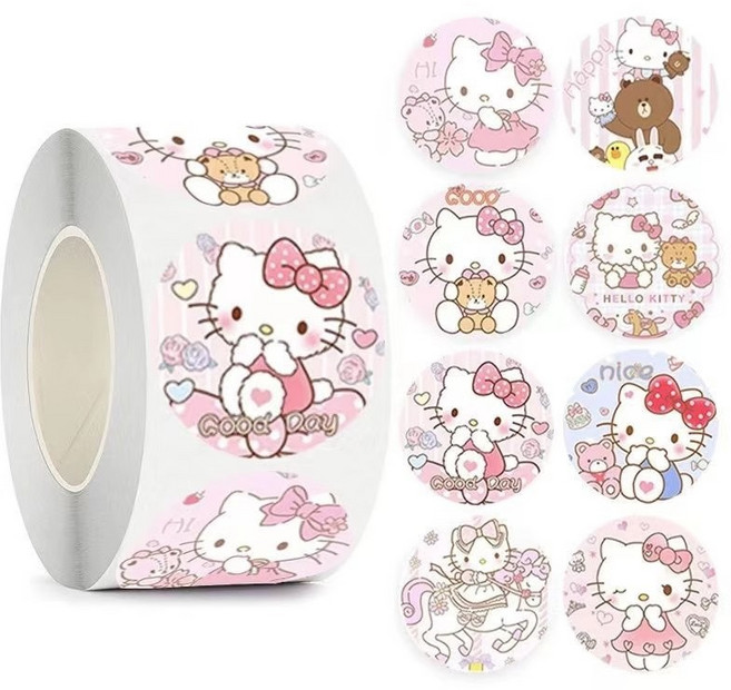 헬로키티 캐릭터 8가지 디자인 롤스티커 500P, 1개