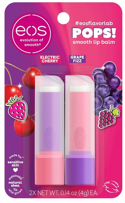 EOS 플레이버랩 팝스 립밤 일렉트릭 체리 그레이프 피즈 2종 1팩 세트, 1개, 4g, Electric Cherry & Grape Fizz