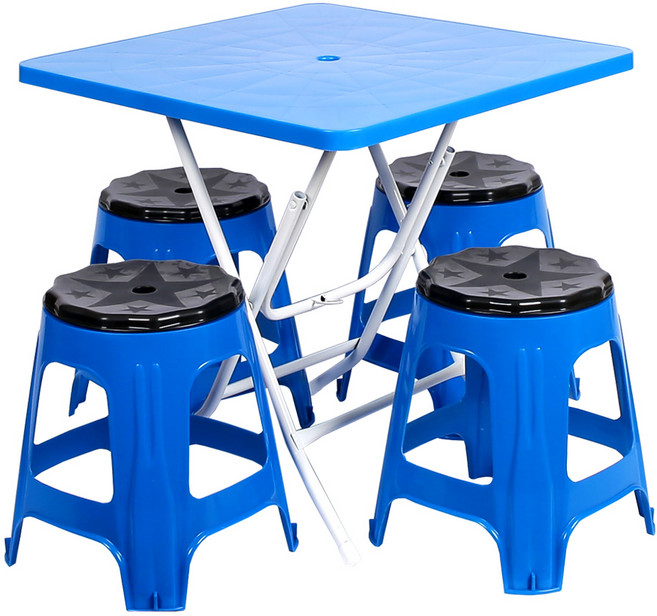 지오리빙 포장마차 테이블 의자 세트, 사각+회전(블루)