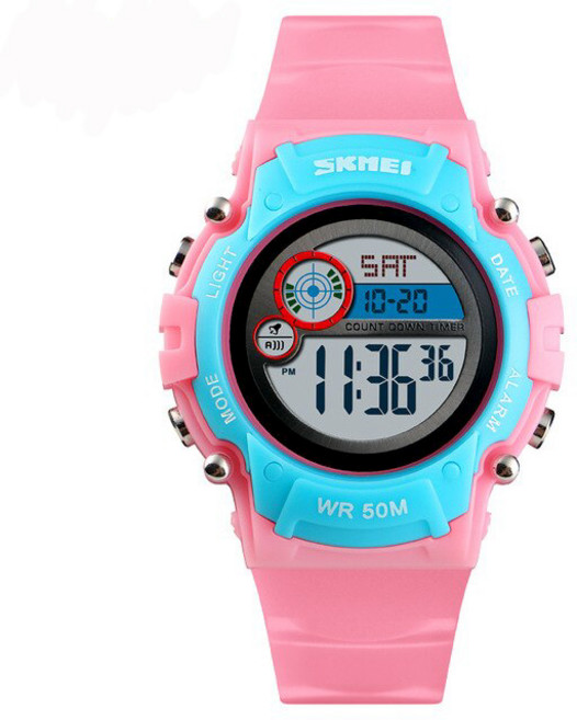 SKM 패션 컬러 LED 라이트 50m방수 남여공용 패션학생 전자우레탄손목시계