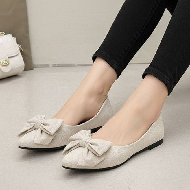 MIROSE 스웨이드 리본플랫 단화 발편한 데일리슈즈 뾰족코