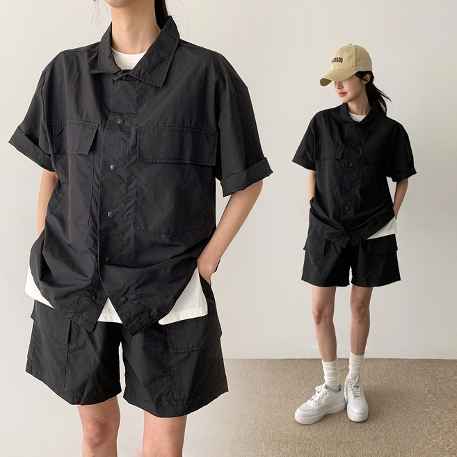 [순이야] S.아웃포켓 바스락 카고 남여공용 반팔세트