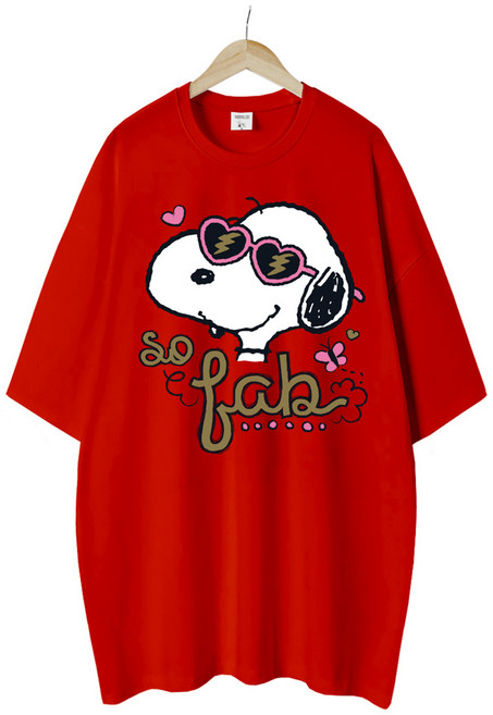엠제이스타 피너츠 라이센스 여성 썬글라스 스누피 반팔 루즈핏 롱 프린팅 캐릭터 티셔츠 오버핏 반팔티