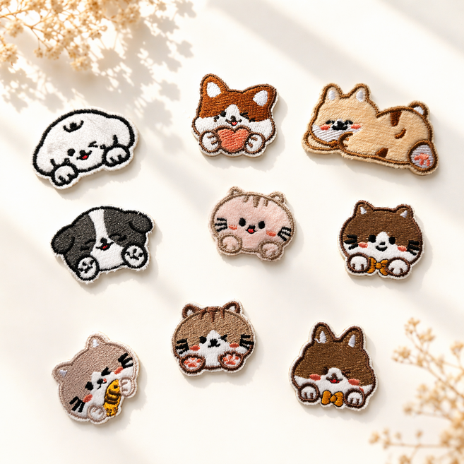 와펜 스티커 자수패치 까꿍 강아지 고양이