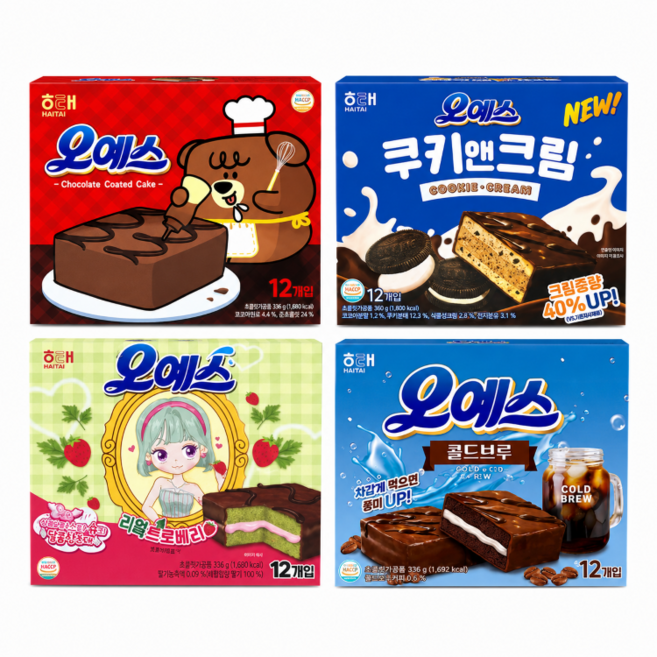 오예스 4종 오리지널+쿠키앤크림+쑥트로베리+콜드브루 세트