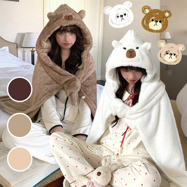 다미온 테디 곰돌이 후드 담요 극세사 망토
