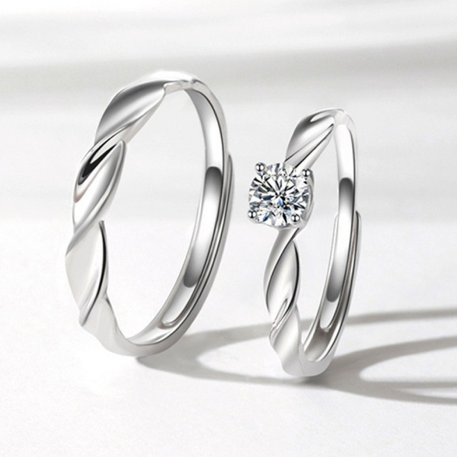 Sayaka紗彌佳 925純銀 鑲鑽 對戒 可調戒圍 盒裝 情人節禮物