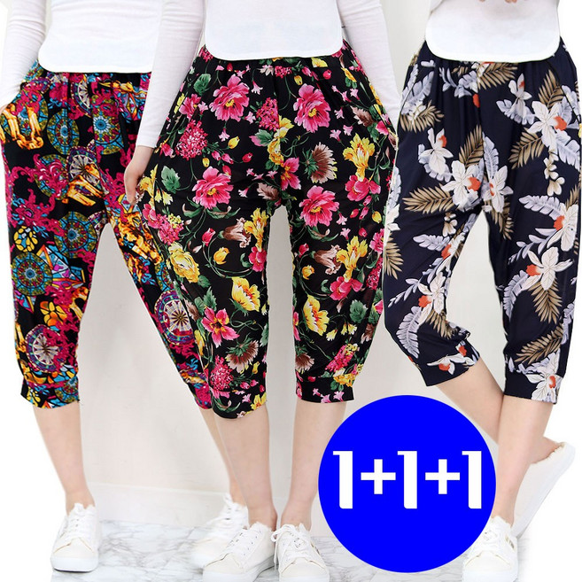 [하랑이플] 1+1+1 여성 여름 몸빼바지 쿨 7부 9부 냉감 밴딩바지 작업복 홈웨어 3종세트