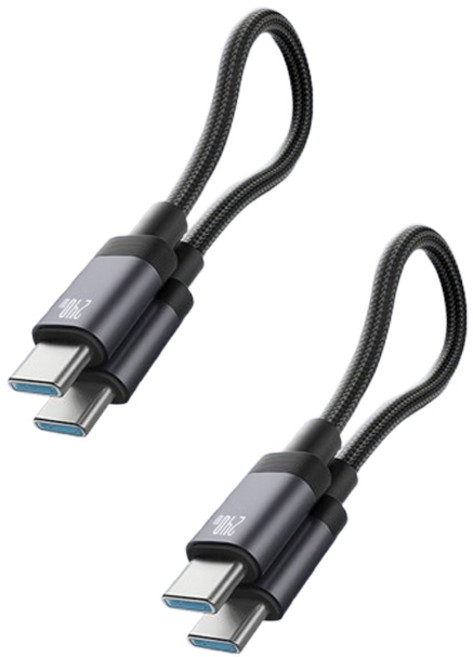 투에이비 마그네틱 숏케이블 PD 240W C to C 초고속 충전 케이블, 2개, 블랙, 0.2m