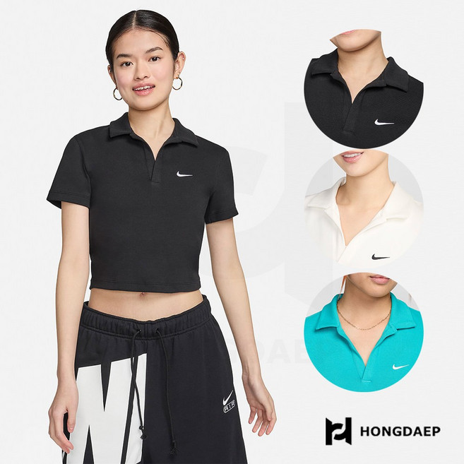 나이키 숏 카라티 크롭기장 오픈카라넥 배꼽티 반팔 폴로 탑