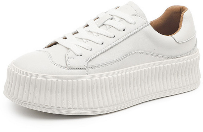 顯腿長軟皮小白鞋女春款增高餅乾鞋厚底鞋女運動休閒板鞋