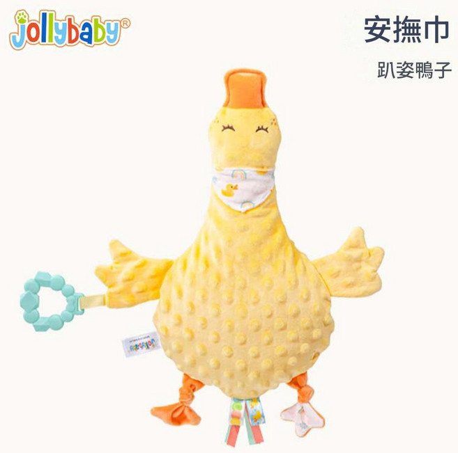 Jollybaby® 趴姿安撫巾 寶寶牙膠玩偶, 趴姿鴨子, 1個