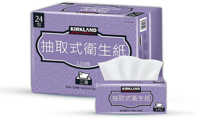 科克蘭 KIRKLAND 抽取式衛生紙 三層加厚 柔軟舒適 家庭號, 12個, 半袋入(12包), 120張