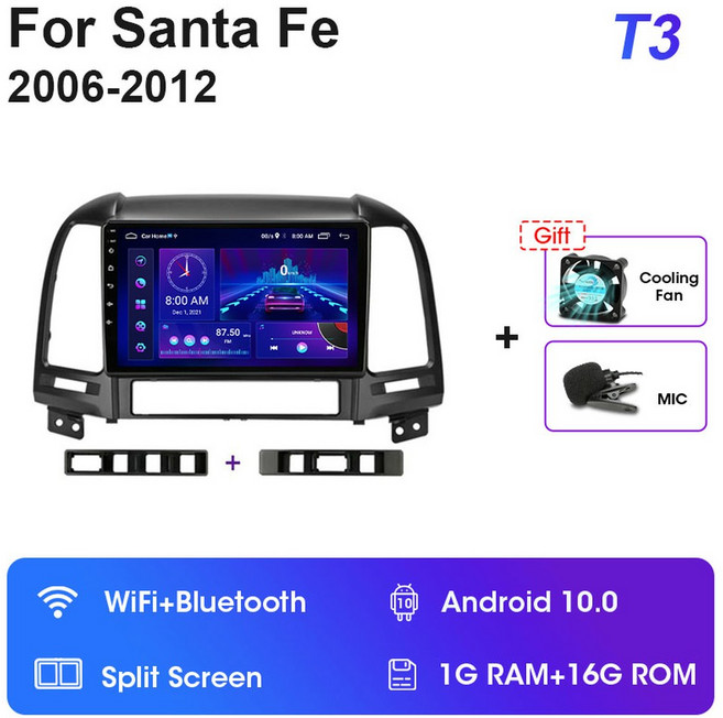 비디오 멀티미디어 2 4G 스테레오 GPS 11 2012 안드로이드 플레이어 라디오 내비게이션 산타페 자동차 호환 2007 2Din 현대 2006 카플레이 차량, T3-MIC, 1개