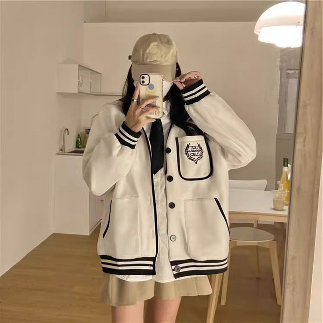 字母開衫衛衣女 大碼寬鬆顯瘦棒球服外套
