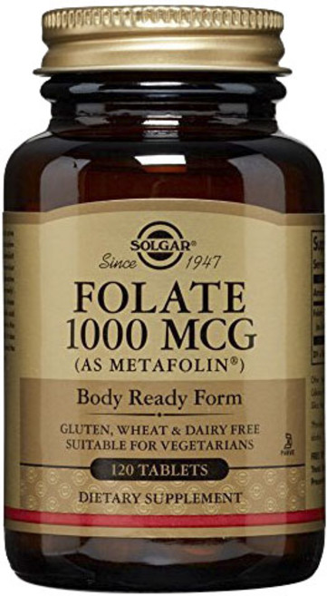 SOLGAR 葉酸無糖素食錠 1000mcg, 120顆, 1罐