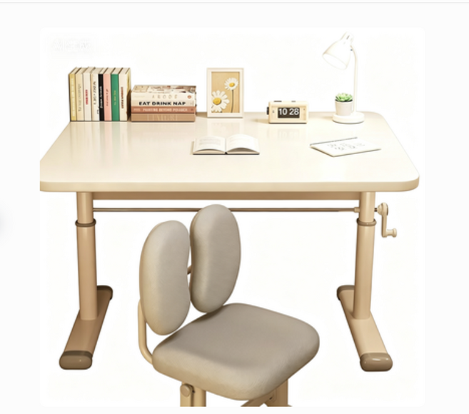 可升降電腦桌辦公桌子升降桌子書桌學生家用寫字桌兒童學習桌臺式, 加厚桌面/固定款奶油白100*60:1個
