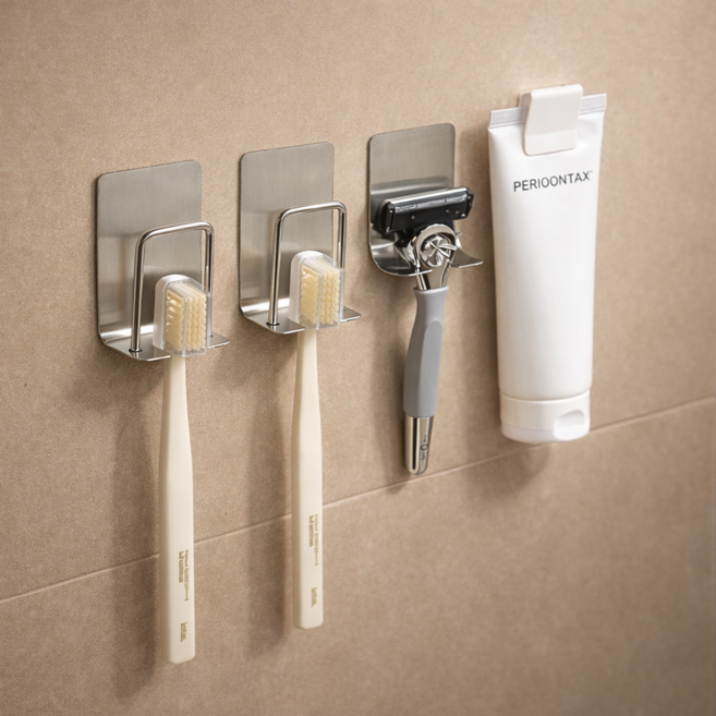 이거슨픽 무타공 스텐 양치컵 거치대 칫솔꽂이 세트, 2인용, 1개