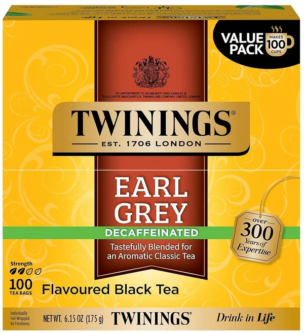 Twinings 디카페인 얼 그레이 홍차 개별 포장 백 100개(1팩) 시트러스와 베르가못 맛 뜨겁거나 차갑게 즐기기 티백 100개 181138, 1.75g, 1 - 쿠팡