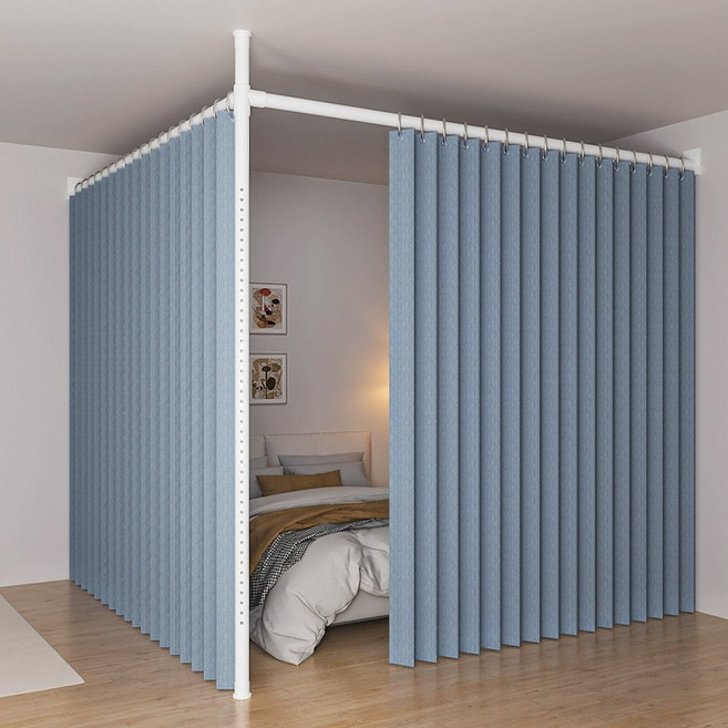 무타공 공간분리 파티션 행거형 거실 접이식 커튼 칸막이 인테리어 원룸 사무실 분리 가벽, 맞춤 가격 조정, 트랭퀼블루