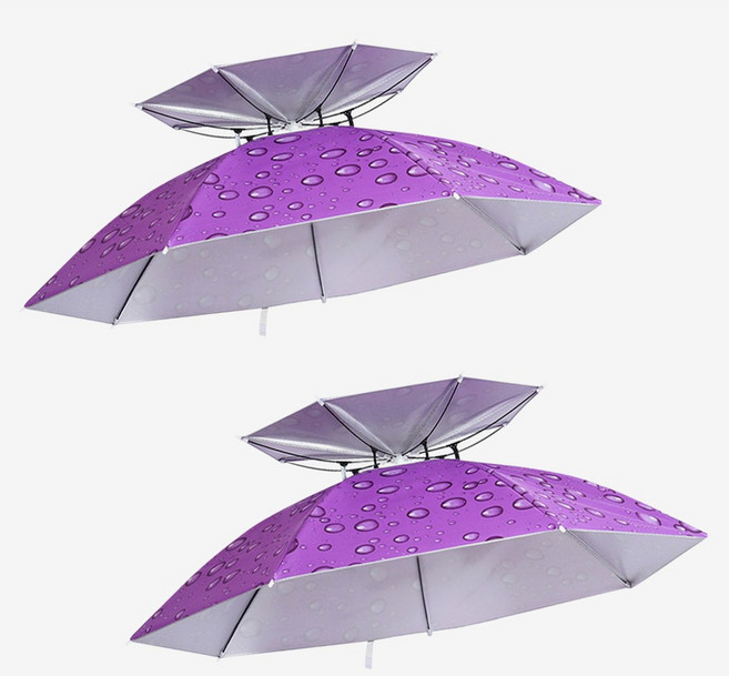 위시월드 2단 머리에 쓰는 우산모자, 물방울 퍼플+물방울 퍼플