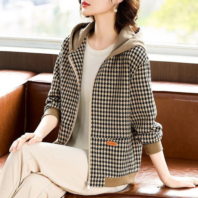 꽃소담 중년여성 봄가을 숏판 루즈핏 캐주얼 후드 지퍼 가디건 HZHF26A467