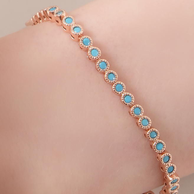 [벨라스톤] 백화점 판매 주얼리 터키테니스 팔찌 블루큐빅 포인트 로즈골드 여성 여름 팔찌