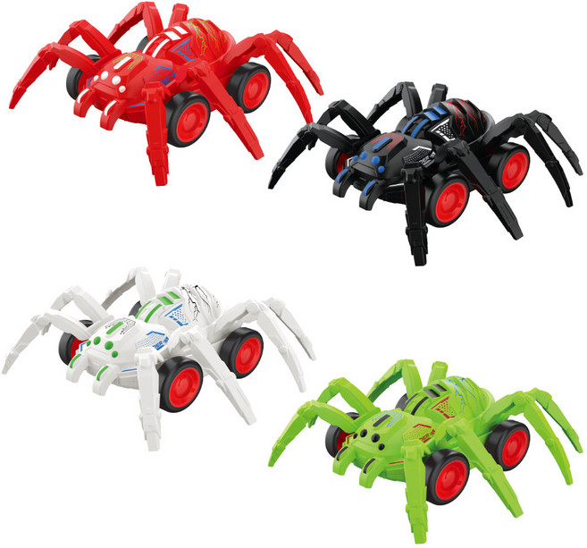 토이즈데이 다리가 움직이는 스파이더 거미 후렉션카 어린이 장난감 단체 선물 구디백, 1세트, 블랙+화이트+레드+그린