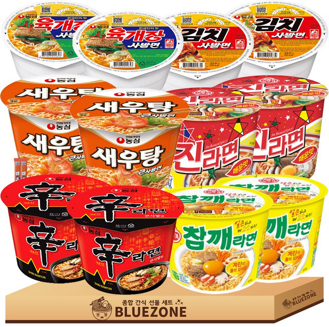 [블루존] 농심 오뚜기 팔도 큰컵라면 세트 신라면2 새우탕2 진라면2 참깨라면2 육개장2 김치사발면2 라스2, 1박스