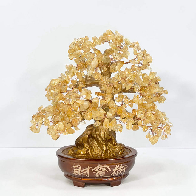 【御古齋】精選 天然 黃水晶 招財樹 財寶樹 盆栽樹 發財樹 招財進寶 財源廣進 開業居家店面 風水開運擺件 三種尺寸 0505, 小款, 1個