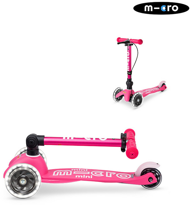 마이크로킥보드_미니 폴더블 디럭스 LED (색상선택) 유아 어린이 세발킥보드, 핑크