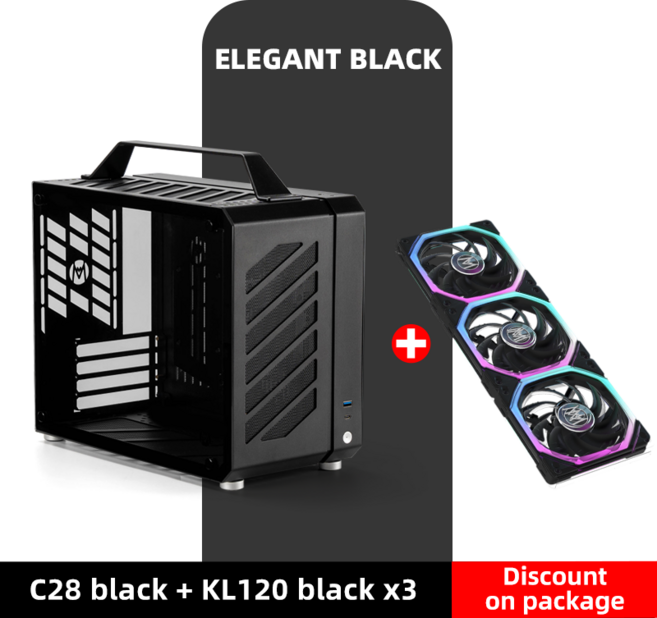 Mechanic Master C28 Pulse ITX/MATX Full Tower 240/280 Water-Cooler Portable Mini Computer Case, black case with KL120, 1개