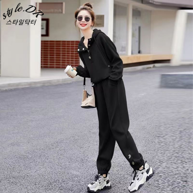 스타일닥터 여성 봄가을 후드 맨투맨 밴딩 조거 셋업 트레이닝 세트 캐주얼 패션 투피스 조깅복 후드티셔츠