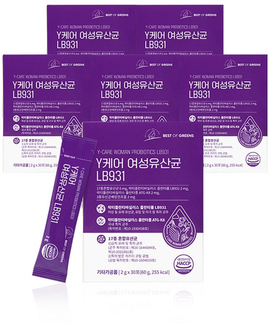 베스트오브그린 와이케어 여성 질 유래 유산균 LB931, 6개, 60g