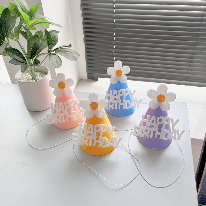 국내배송/ 펠트 데이지 파티햇 생일 고깔 모자 파티용품 파티모자 생일파티, 5개, 블루