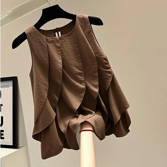 페이준 여성 여름 프릴 민소매 나시 루즈핏 날씬해 보이는 나시 LN4397