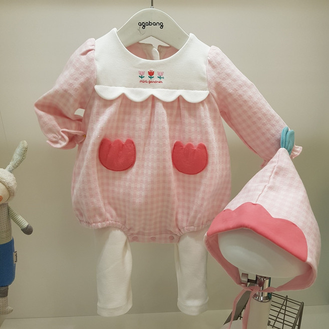 아가방 40% 봄 베이비페어! 베이비 너가 제일 소중해 유아 바디수트 상하세트 봄 러블리 핑크튤립 유아 바디슈트 튤립 모자세트 끝없는 러블리 신생아 백일 외출복